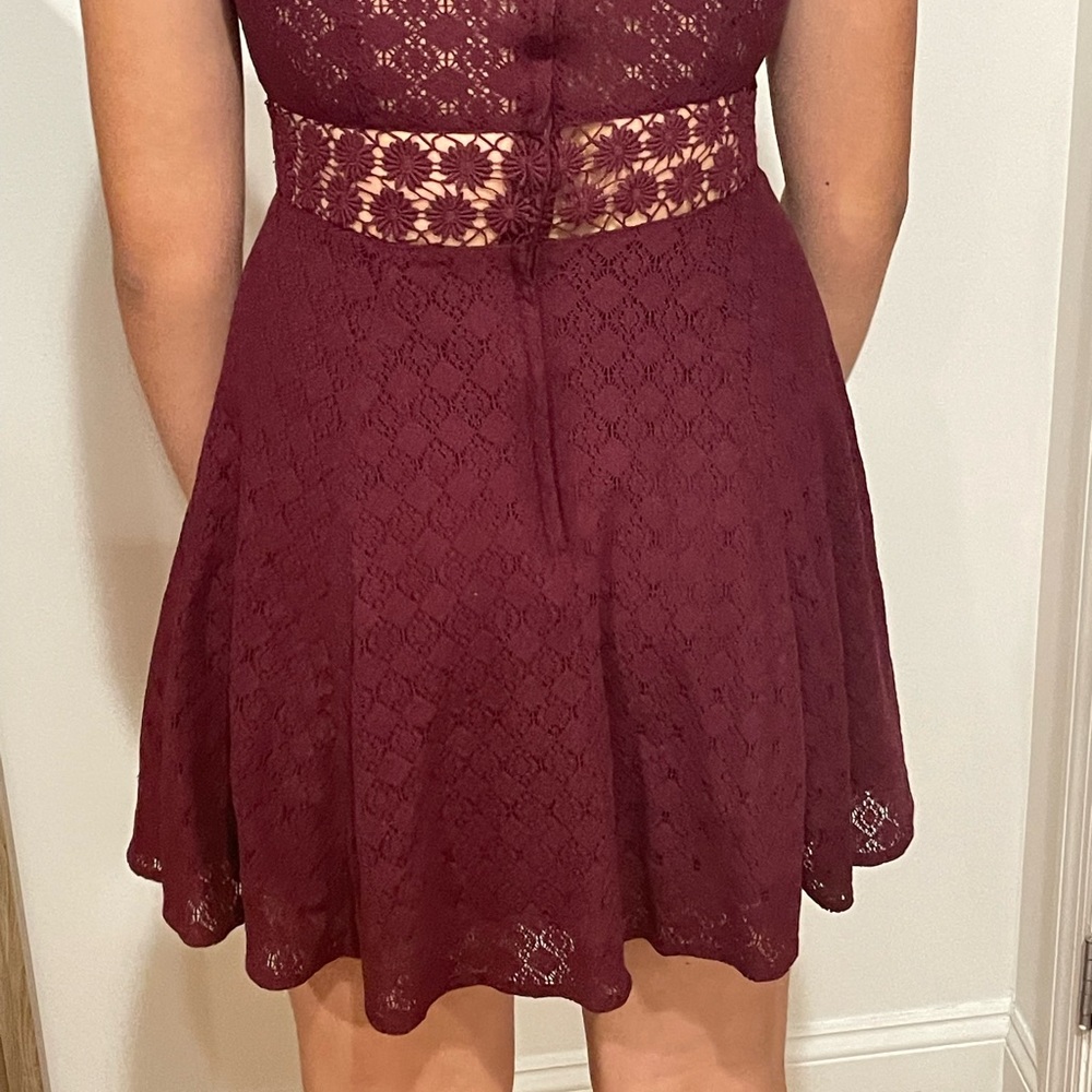 Free People Red Ruched Ruffled Sheath Dress - Picture 2 of 5